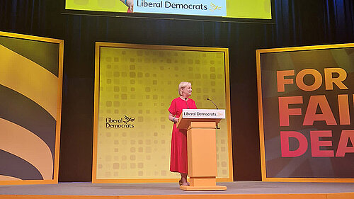 Lisa Smart gives the keynote address at the Liberal Democrat conference building up to the General Election