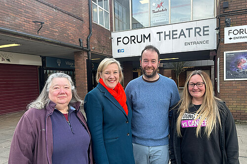 Cllr Angie Clark, Lisa Smart MP, Cllr Mark Roberts and Cllr Rachel Bresnahan at the Forum Theatre, Romiley