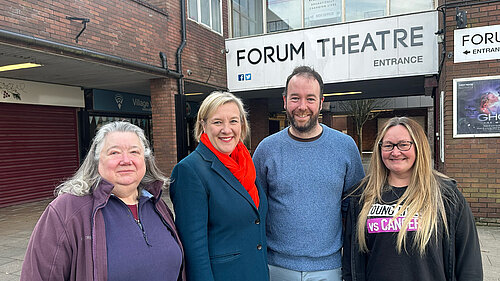 Cllr Angie Clark, Lisa Smart MP, Cllr Mark Roberts and Cllr Rachel Bresnahan at the Forum Theatre, Romiley